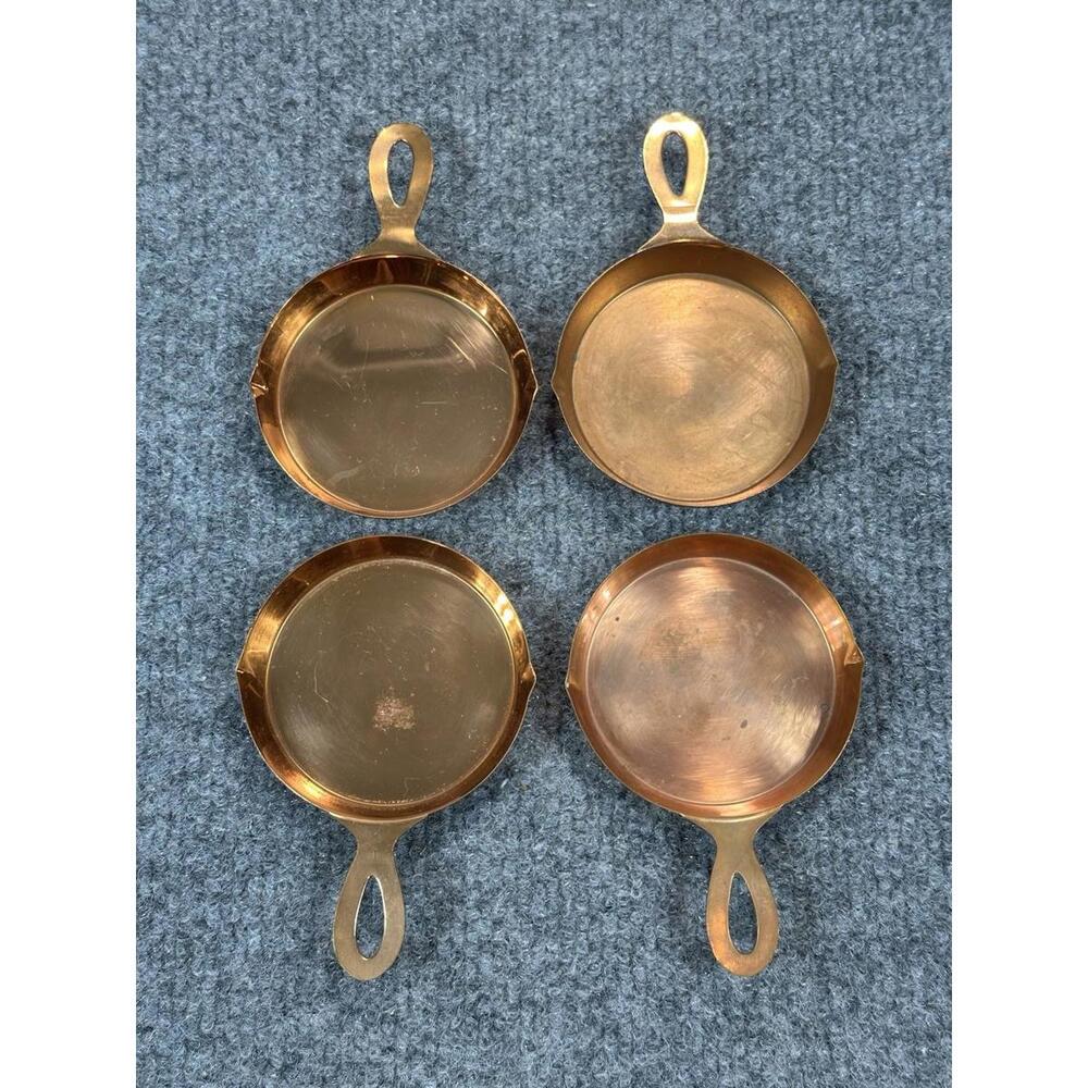4 Vintage Miniature Copper Ashtray‎ Skillet Frying Pan Party Set Card Table